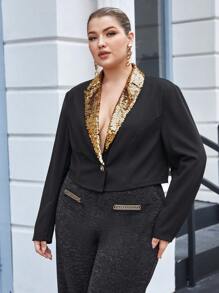 SHEIN BIZwear 加撞色亮片翻領西裝外套 - 黃色 - 查看 3