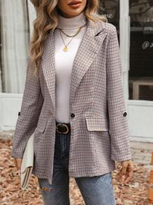 SHEIN Privé In kẻ sọc Tay áo cuộn Nút đơn Áo vest - Nhiều màu - Xem 1