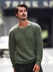 Manfinity Homme Nam Chất rắn Vòng cổ Áo len - xanh quân đội - Xem 4