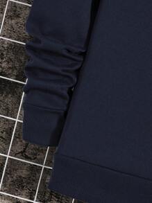 Manfinity Dauomo 男士字母圖案加絨內裏運動衫 - 藏蓝色 - 查看 6