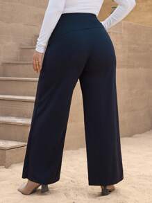 SHEIN VCAY 大碼圍裹側打結闊腿褲 - 黑色 - 查看 2