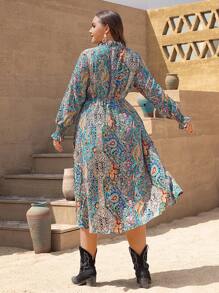 SHEIN VCAY Plus Paisley Print Flounce Sleeve Dress - Multicolor - View 2