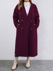 Calvaya Plus Size Double-breasted Turn-down Collar Woolen Coat - Red Violet - View 3