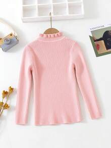 SHEIN Cô Gái Trẻ Lá sen tỉa Cổ giả Áo len - Hồng - Xem 2