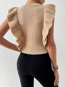 SHEIN Essnce Viền Ruffle Xoắn Dan Áo len vest - Màu Khaki - Xem 2