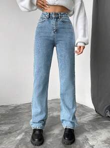 EURMUSE Jeans de pierna recta con cremallera - Neblina azul - Ver 1