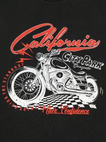 SHEIN EZwear Plus Motorcycle & Letter Graphic Drop Shoulder Sweatshirt - Black - View 4