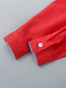 Young Boy Embroidery Button Front Shirt Without Tee - Red - View 5