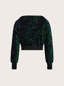 SHEIN ICON Dây kéo Kim sa áo có mũ Áo khoác - màu xanh lá - Xem 2