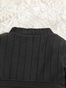 SHEIN Jeune Fille À Col Montant Robe Ceinturée & Legging - Noir - Voir 3