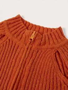 SHEIN ICON Cut Out Distressed Hem Raglan Sleeve Zipper Cardigan - Orange - View 7