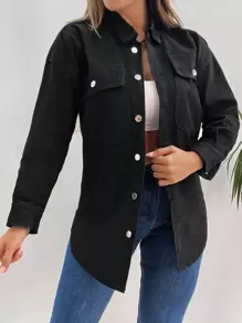 EURMUSE Women's Casual Versatile Solid Color Denim Jacket, Autumn - Black - View 4