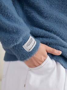 Mulvari Talla grande Jersey con diseño de parche de hombros caídos teddy - Azul - Ver 6
