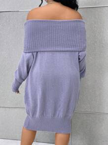 SHEIN Unity Plus Foldover Off Shoulder Sweater Dress - Pink - View 2