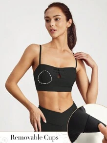 GLOWMODE 軟韌帶肋紋新年即將到來,採取行動,扣扣結運動胸罩,輕度支持 - 黑色 - 查看 4