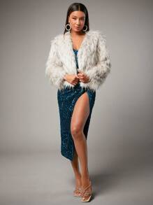 SHEIN BAE Của phụ nữ Xám & Trắng Họa tiết động vật Sang trọng áo Đối với Năm mới Đêm trước Buổi tiệc Trang phục - Màu be - Xem 5