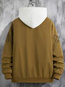 Manfinity Homme Loose Fit Men's Bomber Jacket With Letter Patches And Baseball Collar - Camel - View 2