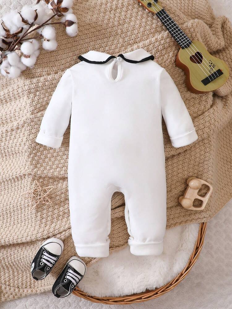 Baby Boy Tie Patched Button Detail 2 In 1 Jumpsuit With Tie