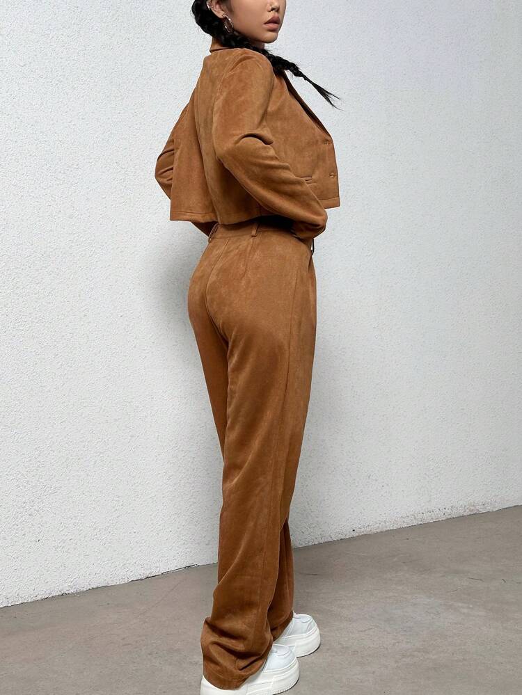 Lapel Neck Crop Blazer & Pants