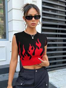 SHEIN Coolane Hình lửa Áo len ngắn vest - Nhiều màu - Xem 3