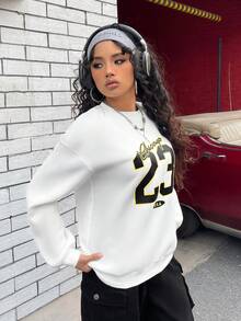 SHEIN EZwear Của phụ nữ Thả vai In thư Áo nỉ - Nhiều màu - Xem 6