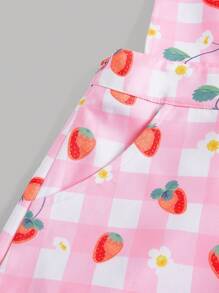 ROMWE Kawaii Women's Strawberry Check Print Overalls Jumpsuit