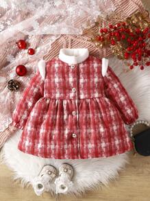 Vintage Plaid Coat For Baby Girls - Red - View 1