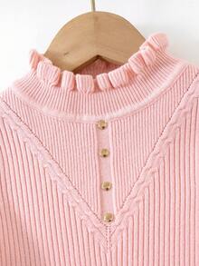 SHEIN Cô Gái Trẻ Lá sen tỉa Cổ giả Áo len - Hồng - Xem 3