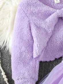 SHEIN Young Girl Solid Mesh Overlay Cami Dress & Twist Front Pullover - Purple - View 3