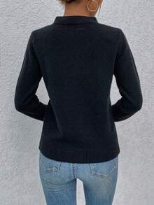 SHEIN Unity 前交叉套頭毛衣 - 黑色 - 查看 2