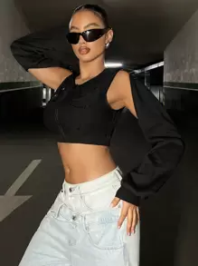 SHEIN ICON Odetnij Zapiąć na zamek błyskawiczny Krótka bluza