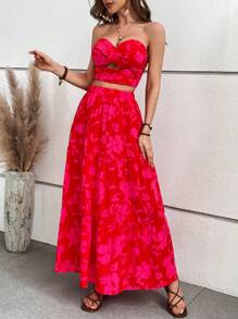 SHEIN VCAY Women's Red Holiday 2-piece Set - Pink - View 4