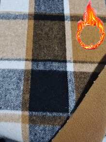 SHEIN LUNE 格紋印花西裝領落肩袖外套 - 卡其色 - 查看 8