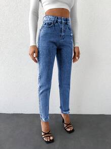 EURMUSE Women's Zipper Fly Denim Pants With Button Placket ,Petite Women - Medium Wash - View 4