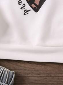 SHEIN 小女孩秋冬愛心圖案長袖衛衣 - 白色 - 查看 5