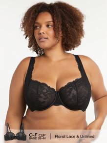 LUVLETTE Plus Lingerie 低胸无衬蕾丝文胸 - 黑色 - 查看 11