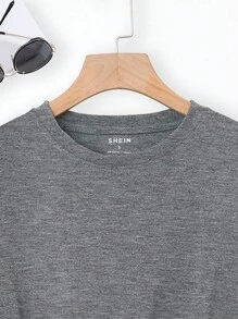 SHEIN LUNE 素色圓領T恤 - 灰色 - 查看 3