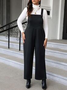 Celure 大碼素色背帶連身褲不帶T恤 - 黑色 - 查看 3