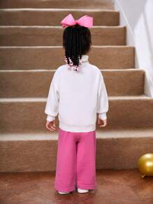 SHEIN Em bé Cô gái Cổ cao Áo chui đầu Áo len dệt kim Và Thẳng Quần Giải trí - Nhiều màu - Xem 2