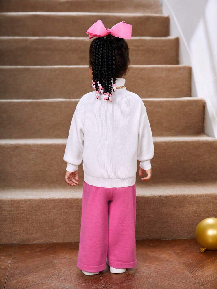 Baby Girls' High Neck Pullover Knit Sweater And Straight Pants Casual Outfit