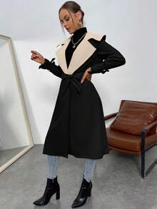 SHEIN Essnce Hai âm Knot Cuff Thắt lưng Áo khoác Trench - màu đen - Xem 3