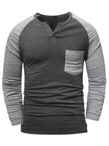 Manfinity Homme Men Colorblock Raglan Sleeve Pocket Patched Tee - Dark Grey - View 6