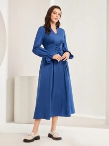 Mulvari Vestido de mujeres unicolor elegante de cintura con cordón