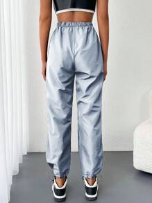 EURMUSE Solid Drawstring Waist and Hem Wind Pants - White - View 2