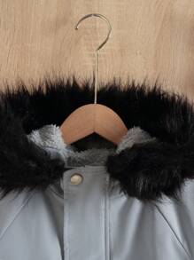 SHEIN Adolescent Garçon 1 pièce Manteau À Capuche À Applique Lettre À Ourlet Duveteux