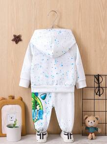 Em bé Con trai Khủng long & Chữ in Hoodie Và Quần Bộ - Nhiều màu - Xem 2