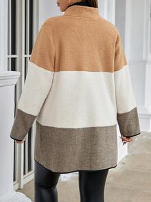 Calvaya Plus Size Casual Colorblock Plush Fleece Jacket, Autumn/Winter - Multicolor - View 2