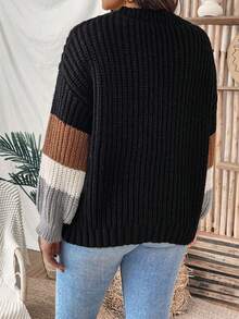 SHEIN LUNE Hơn Khối màu Thả vai Áo len - màu đen - Xem 2