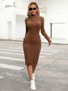 SHEIN Privé Của phụ nữ Nâu Áo len dệt kim Đầm - màu nâu - Xem 5