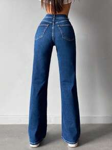 RueChic Casual Straight Leg Jeans - Navy Blue - View 2